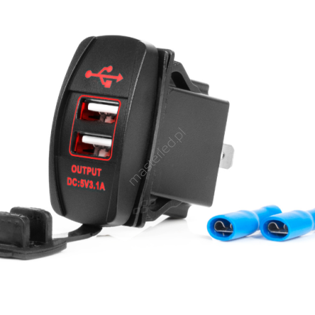 Ładowarka samochodowa z gniazdami USB wodoodporna w kształcie łódki 2x USB 12V 24V AMIO-04228