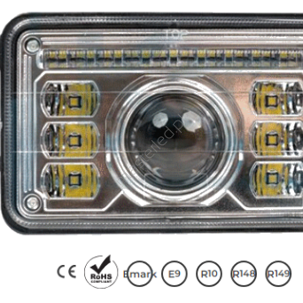 Lampa przednia 69W, światło mijania, drogowe i do jazdy dziennej, prostokątna, dedykowana do John Deere, Massey Ferguson, CNH