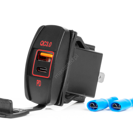 Ładowarka samochodowa z gniazdami USB wodoodporna w kształcie łódki USB + USB-C QC3.0 12V 24V AMIO-04229